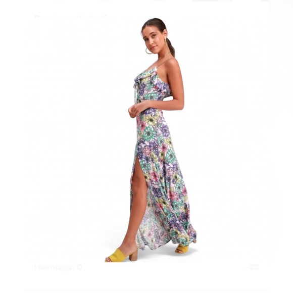 Lulus - Dynah Blush Pink Floral Maxi Dress with slit - Medium - Picture 2 of 12